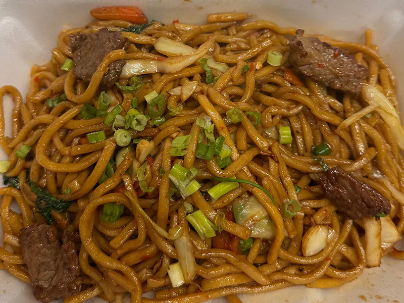 Savory stir-fried noodles with tender beef & scallions at Han Palace, an Asian Restaurant in Luling