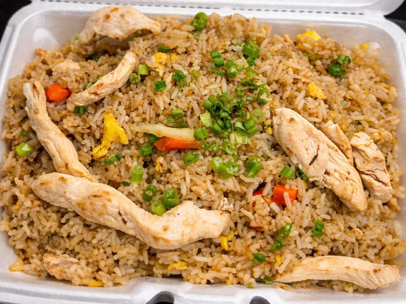 Flavorful fried rice with chicken, eggs & veggies at Han Palace, an Asian Restaurant in Luling