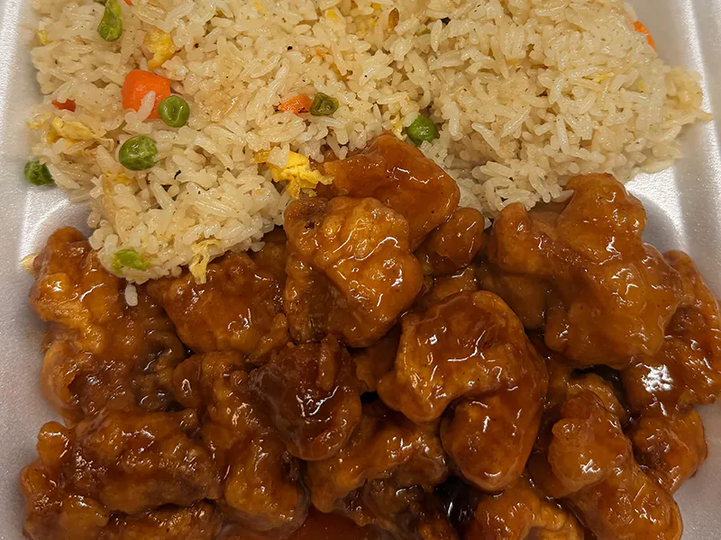Crispy chicken in tangy sweet orange sauce at Han Palace, an Asian Restaurant in Luling